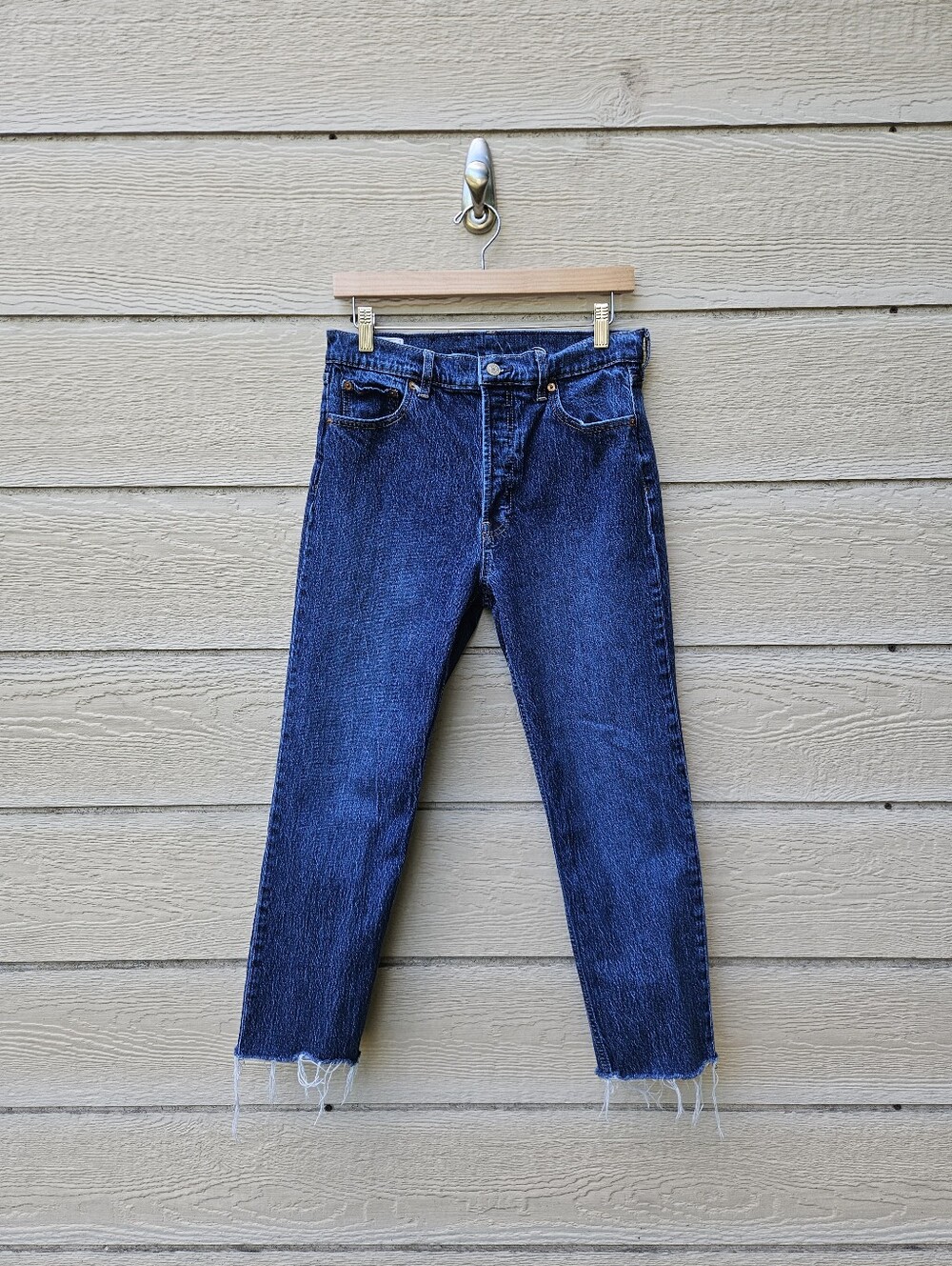 Gap Cheeky Straight High Rise dark indigo raw hem button fly crop jeans size 30